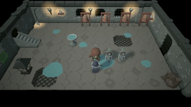 A fight with skeletons in the Hush Hollow's flooded hall.