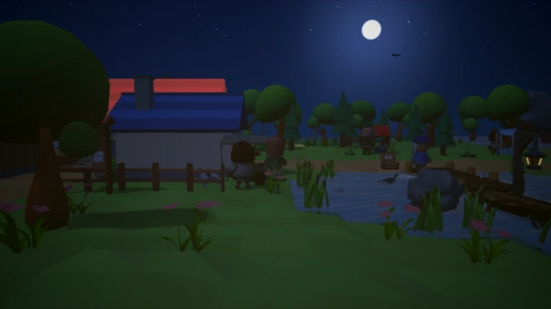 Fernwick at night under the moon and the stars.